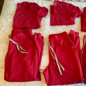 Neon red Figs scrubs set